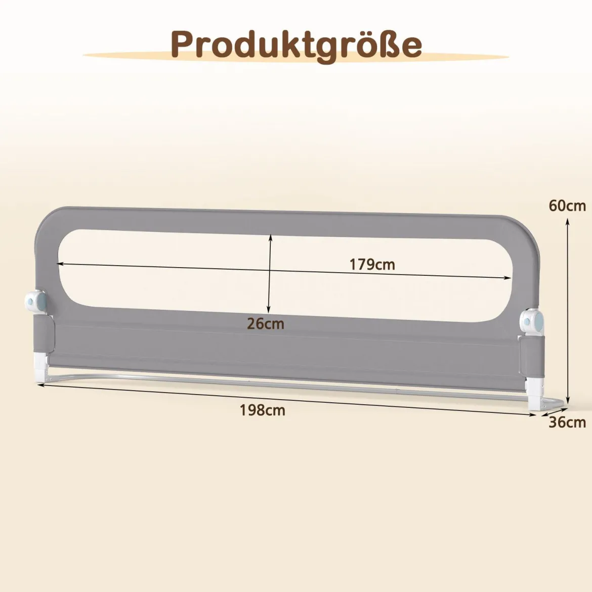 Klappbares Bettgitter 198 x 60 cm+Klappbares Bettgitter mit Abnehmbarem Oxford-Stoffbezug Grau