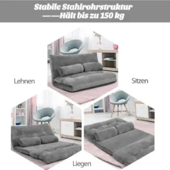 Klappbares Bodensofa 3 in 1 Grau Schlafsofa mit Schlaffunktion und Verstellbarer Rückenlehne