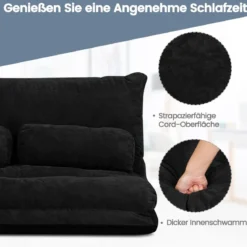 Klappbares Bodensofa Sofabett mit 2 Kissen & Rückenlehne 6-stufig Einstellbares Bodensessel Schwarz