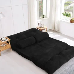 Klappbares Bodensofa Sofabett mit 2 Kissen & Rückenlehne 6-stufig Einstellbares Bodensessel Schwarz