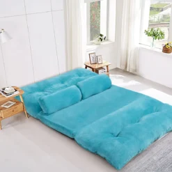 Klappbares Bodensofa Sofabett mit 2 Kissen & Rückenlehne 6-stufig Einstellbares Bodensessel Blau