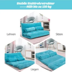 Klappbares Bodensofa Sofabett mit 2 Kissen & Rückenlehne 6-stufig Einstellbares Bodensessel Blau