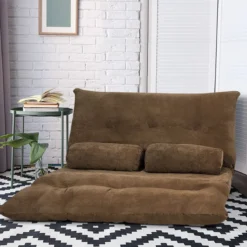 Klappbares Bodensofa Sofabett mit 2 Kissen & Rückenlehne 6-stufig Einstellbares Bodensessel Braun