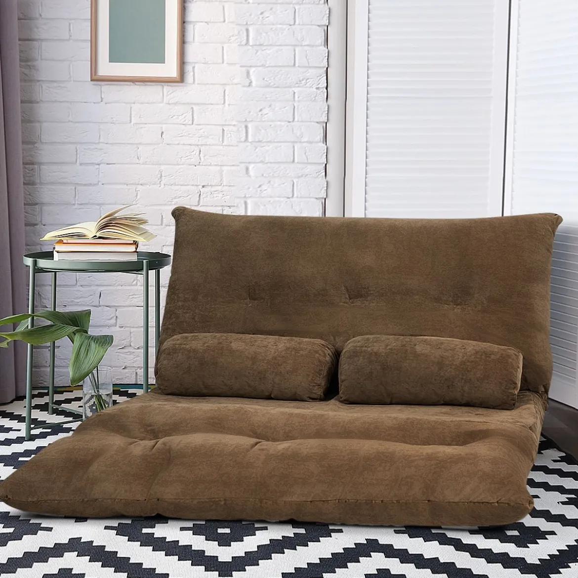 Klappbares Bodensofa Sofabett mit 2 Kissen & Rückenlehne 6-stufig Einstellbares Bodensessel Braun