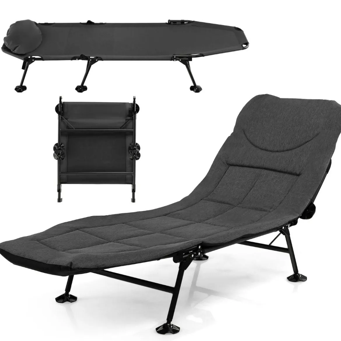 Klappbares Campingbett mit Abnehmbarer Matratze 194 x 66 x 29 cm Grau