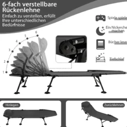 Klappbares Campingbett mit Abnehmbarer Matratze 194 x 66 x 29 cm Grau