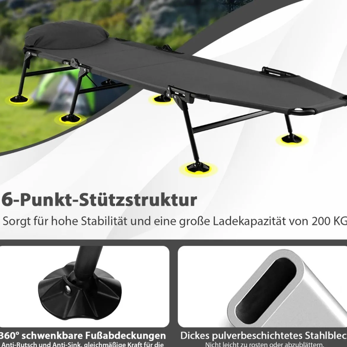 Klappbares Campingbett mit Abnehmbarer Matratze 194 x 66 x 29 cm Grau