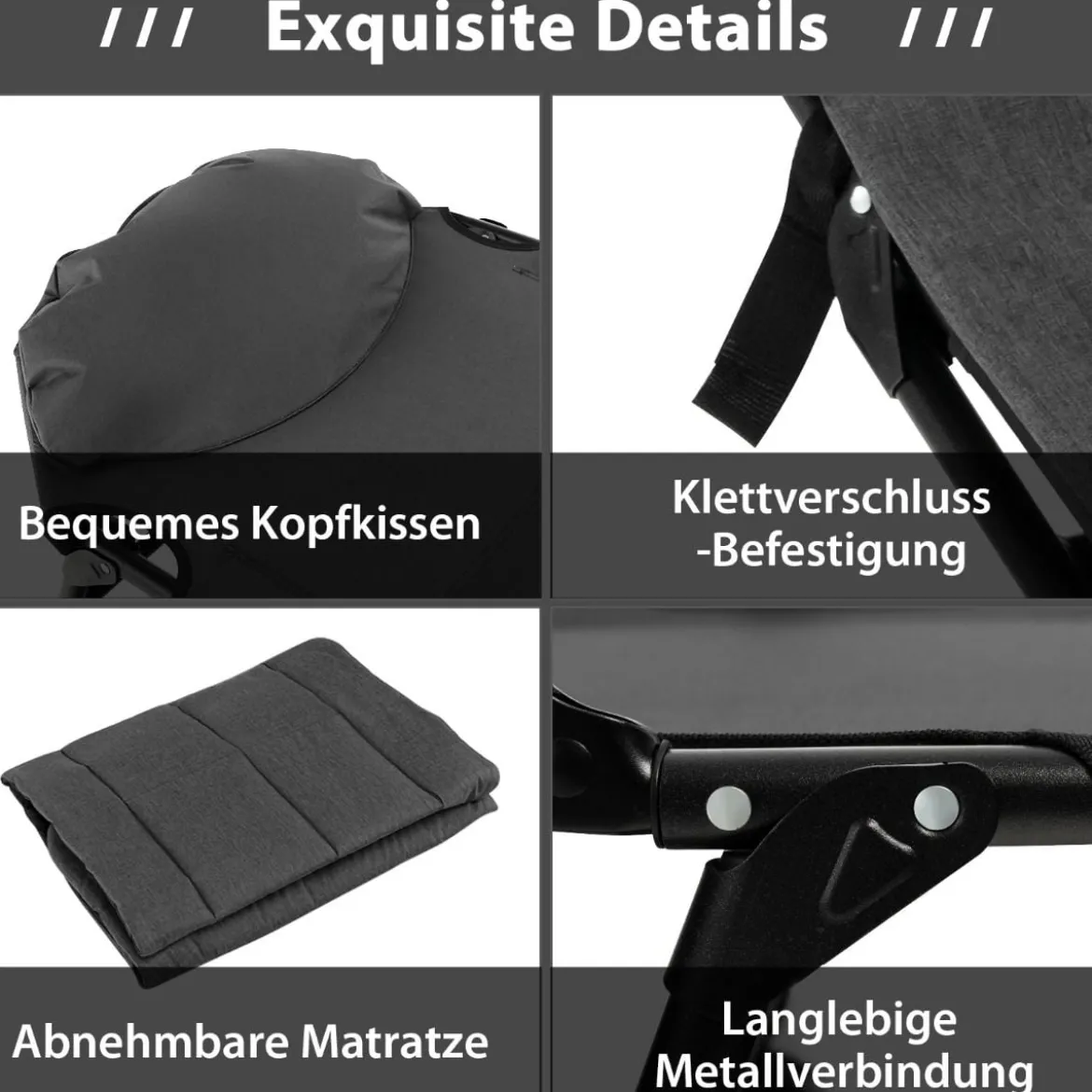 Klappbares Campingbett mit Abnehmbarer Matratze 194 x 66 x 29 cm Grau