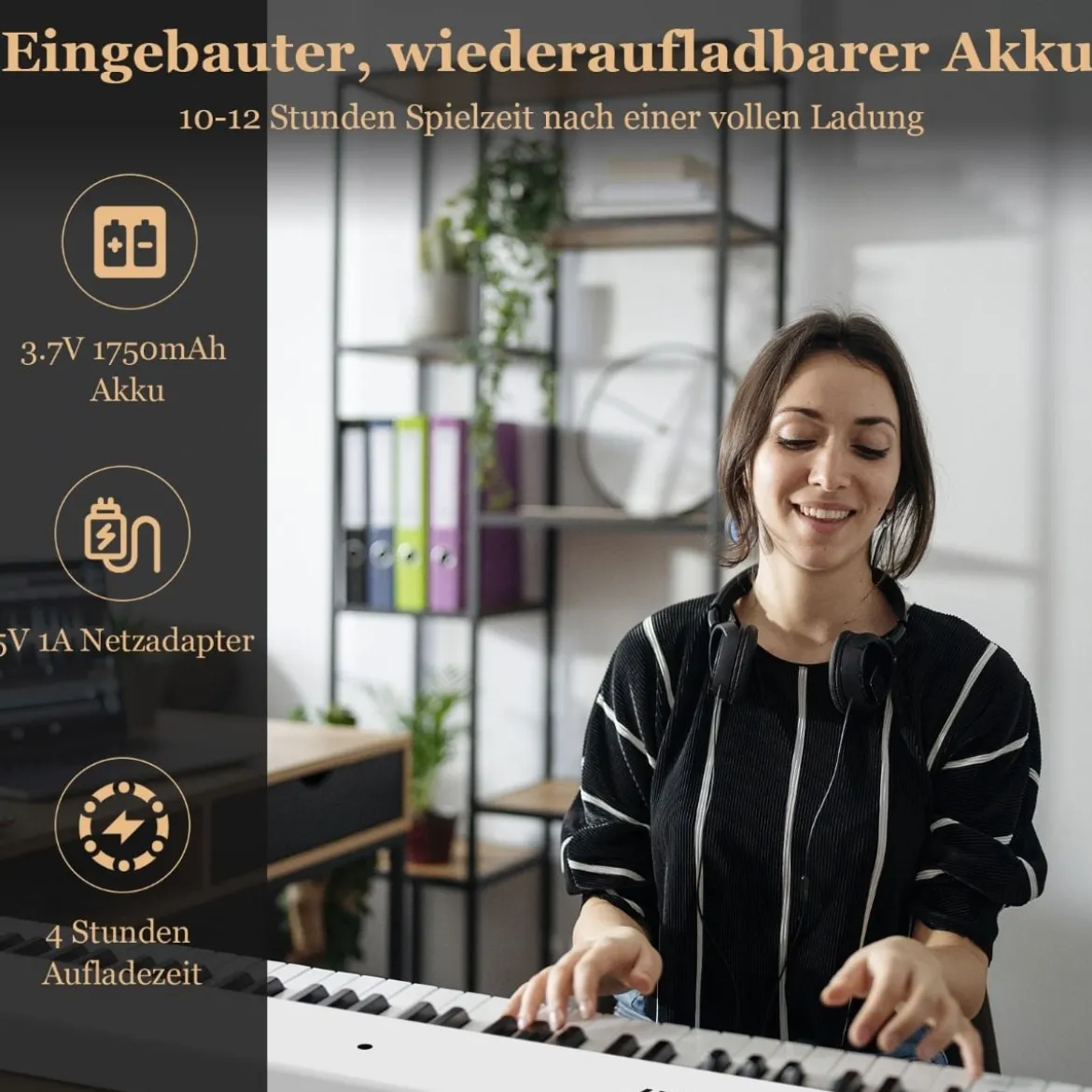 Klappbares E-Keyboard Faltbar mit 88 Beleuchteten Tasten Digitale Keyboard Digitale Keyboard Weiß