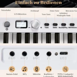 Klappbares E-Keyboard Faltbar mit 88 Beleuchteten Tasten Digitale Keyboard Digitale Keyboard Weiß