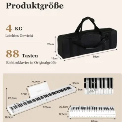 Klappbares E-Keyboard Faltbar mit 88 Beleuchteten Tasten Digitale Keyboard Digitale Keyboard Weiß
