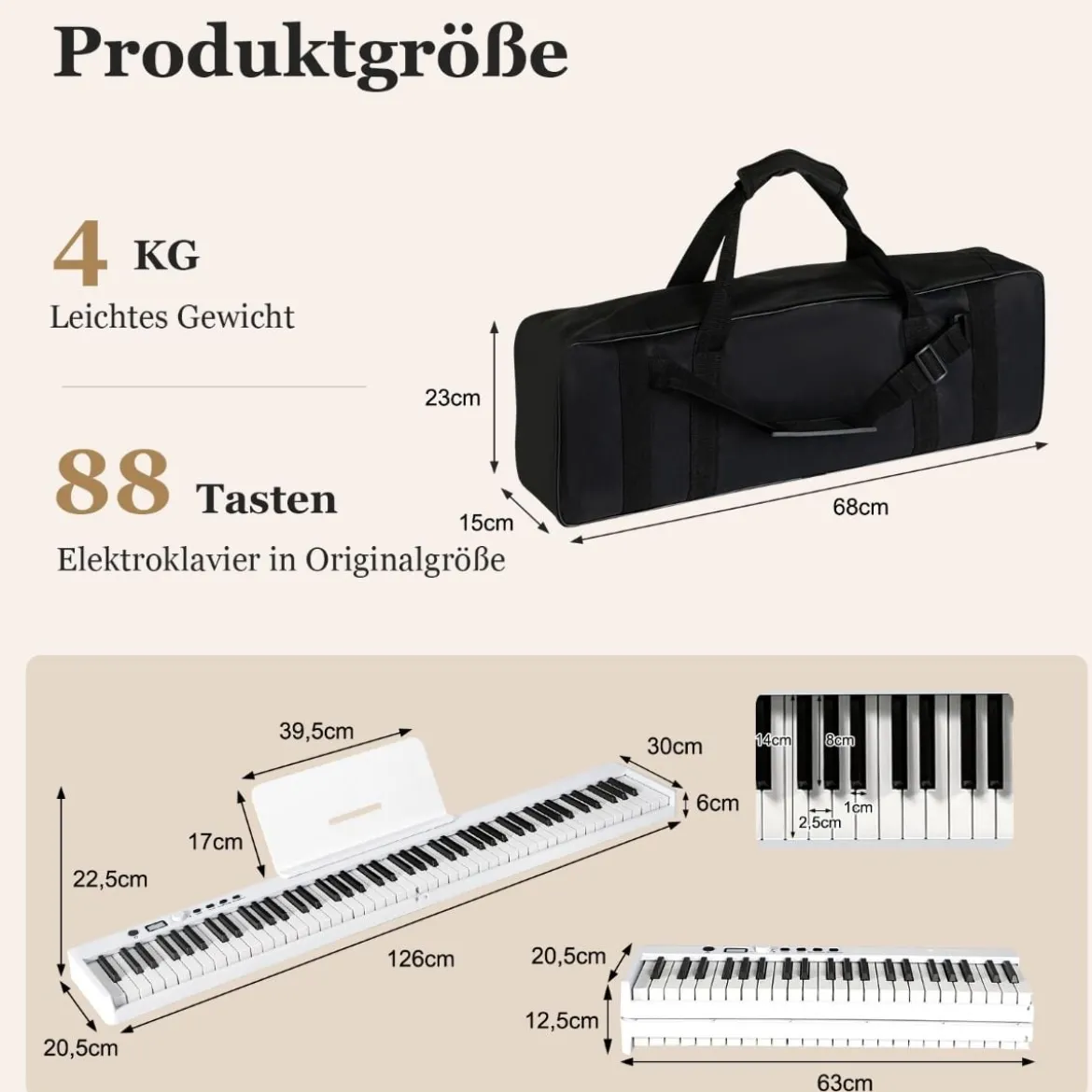 Klappbares E-Keyboard Faltbar mit 88 Beleuchteten Tasten Digitale Keyboard Digitale Keyboard Weiß