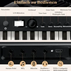 Klappbares E-Keyboard Faltbar mit 88 Beleuchteten Tasten Digitale Keyboard Digitale Keyboard Schwarz