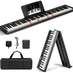 Klappbares E-Keyboard Faltbar mit 88 Beleuchteten Tasten Digitale Keyboard Digitale Keyboard Schwarz