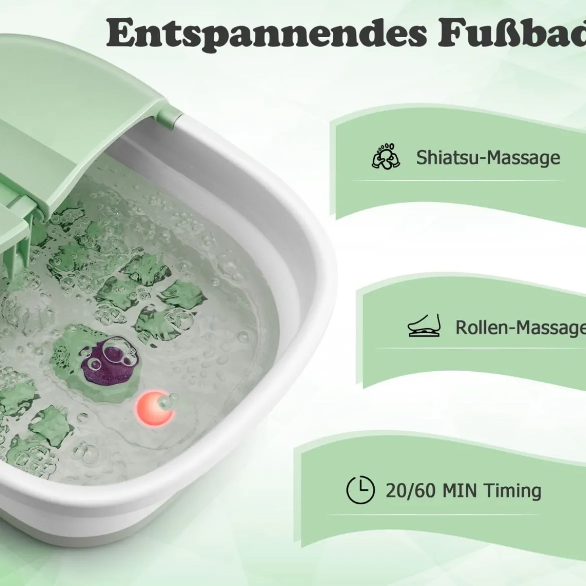 Klappbares Fußbad mit Wärme Fußbad mit Fernbedienung Massagegerät 33,5 x 41 x 20,5 cm Grün