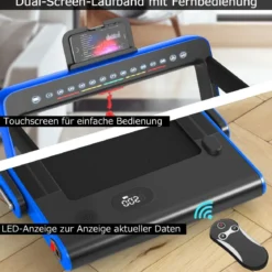 Klappbares 2-in-1-Laufband Heimtrainer mit zwei LED-Anzeigen APP & Fernbedienung Blau
