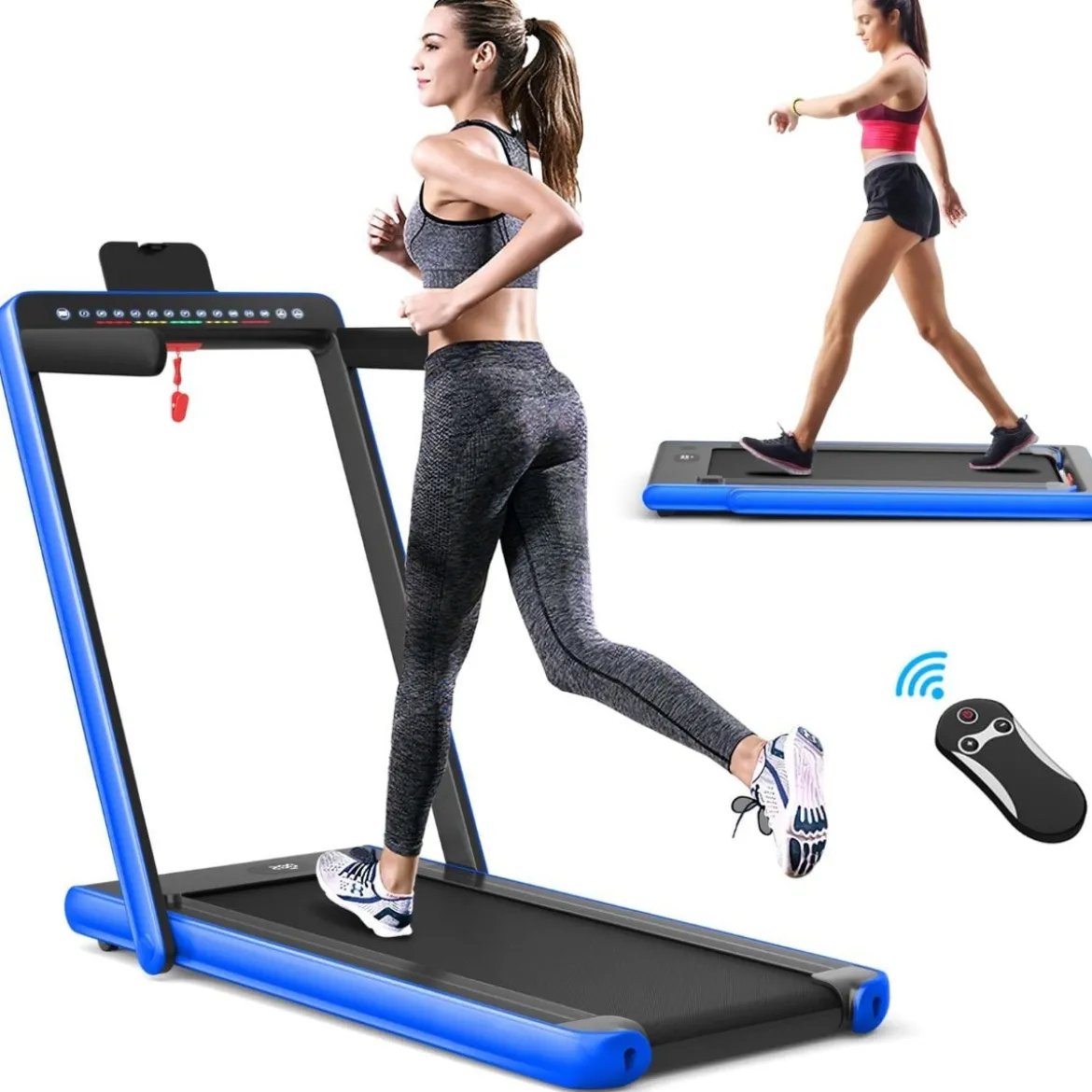 Klappbares 2-in-1-Laufband Heimtrainer mit zwei LED-Anzeigen APP & Fernbedienung Blau