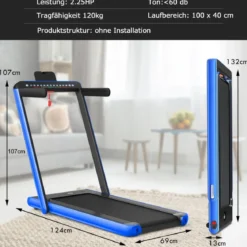 Klappbares 2-in-1-Laufband Heimtrainer mit zwei LED-Anzeigen APP & Fernbedienung Blau