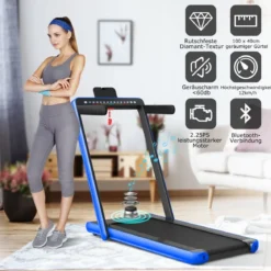 Klappbares 2-in-1-Laufband Heimtrainer mit zwei LED-Anzeigen APP & Fernbedienung Blau
