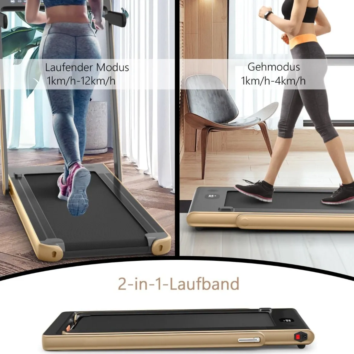 Klappbares 2-in-1-Laufband Heimtrainer mit zwei LED-Anzeigen APP & Fernbedienung Gelb