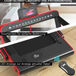 Klappbares 2-in-1-Laufband Heimtrainer mit zwei LED-Anzeigen APP & Fernbedienung Rot