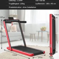 Klappbares 2-in-1-Laufband Heimtrainer mit zwei LED-Anzeigen APP & Fernbedienung Rot