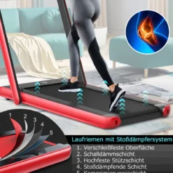 Klappbares 2-in-1-Laufband Heimtrainer mit zwei LED-Anzeigen APP & Fernbedienung Rot