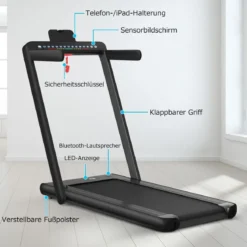 Klappbares 2-in-1-Laufband Heimtrainer mit zwei LED-Anzeigen APP & Fernbedienung Schwarz