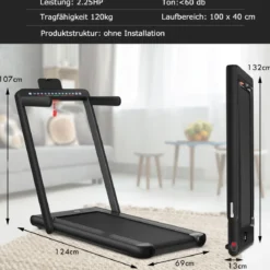 Klappbares 2-in-1-Laufband Heimtrainer mit zwei LED-Anzeigen APP & Fernbedienung Schwarz