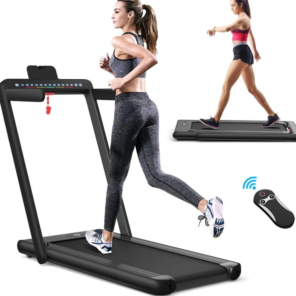Klappbares 2-in-1-Laufband Heimtrainer mit zwei LED-Anzeigen APP & Fernbedienung Schwarz