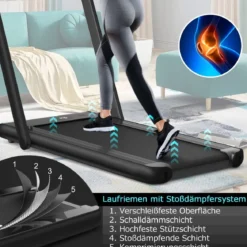 Klappbares 2-in-1-Laufband Heimtrainer mit zwei LED-Anzeigen APP & Fernbedienung Schwarz
