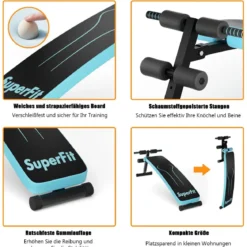 Klappbare Sit Up Bank bis 200kg Belastbar Verstellbare Schrägbank Trainingsbank Blau