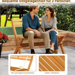 Klappbare Sitzbank aus Akazienholz bis 360 kg Belastbar 2-Sitzer Balkonbank Gartenbank