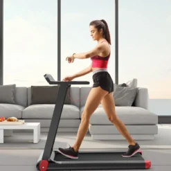 Klappbares Laufband für Zuhause mit Steuerung per App Bluetooth-Lautsprecher Rot