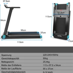 Klappbares Laufband für Zuhause mit Bluetooth-Lautsprecher & LED-Anzeige und Gerätehalter Marineblau
