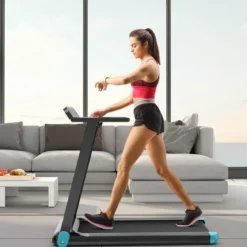 Klappbares Laufband für Zuhause mit Bluetooth-Lautsprecher & LED-Anzeige und Gerätehalter Marineblau