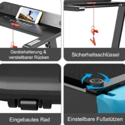 Klappbares Laufband für Zuhause mit Bluetooth-Lautsprecher & LED-Anzeige und Gerätehalter Marineblau