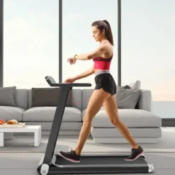 Klappbares Laufband für Zuhause mit Bluetooth-Lautsprecher & LED-Anzeige und Gerätehalter Silbern