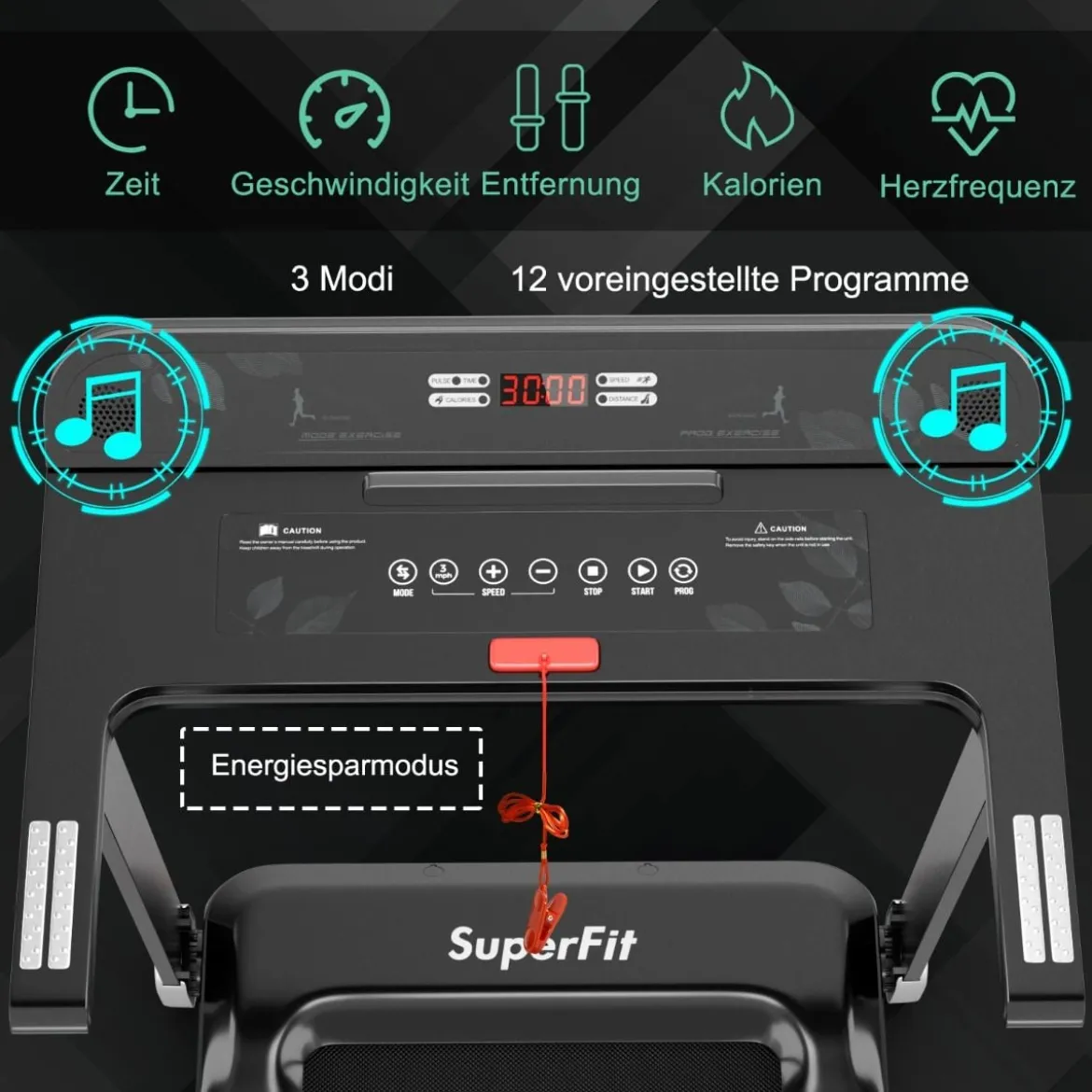 Klappbares Laufband für Zuhause mit Bluetooth-Lautsprecher & LED-Anzeige und Gerätehalter Silbern