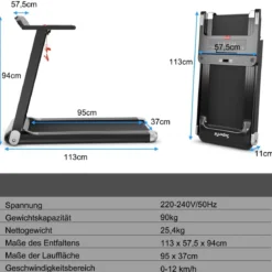Klappbares Laufband für Zuhause mit Bluetooth-Lautsprecher & LED-Anzeige und Gerätehalter Silbern