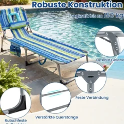 Klappbare Sonnenliege mit Loch für Kopf & Arme Gartenliege mit Verstellbarer Rückenlehne Blau Gestreift