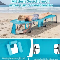 Klappbare Sonnenliege mit Loch für Kopf & Arme Gartenliege mit Verstellbarer Rückenlehne Türkis