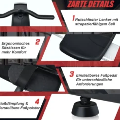 Klappbares Rudergerät magnetisches Rudergerät 180 x 54 x 57 cm Schwarz