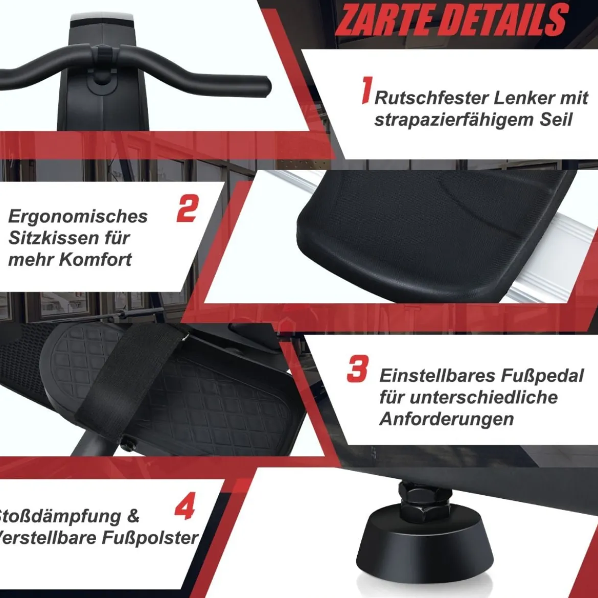Klappbares Rudergerät magnetisches Rudergerät 180 x 54 x 57 cm Schwarz