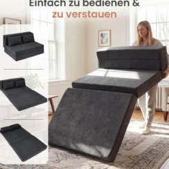 Klappbares Schlafsofa 3 In 1 Chenille 2 Kissen für Wohnzimmer Schlafzimmer Home Office Grau