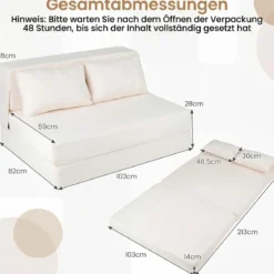 Klappbares Schlafsofa 3 In 1 Chenille 2 Kissen für Wohnzimmer Schlafzimmer Home Office Beige