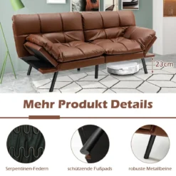 Klappbares Schlafsofa mit Schlaffunktion Schlafcouch mit Verstellbarer Rückenlehne Braun