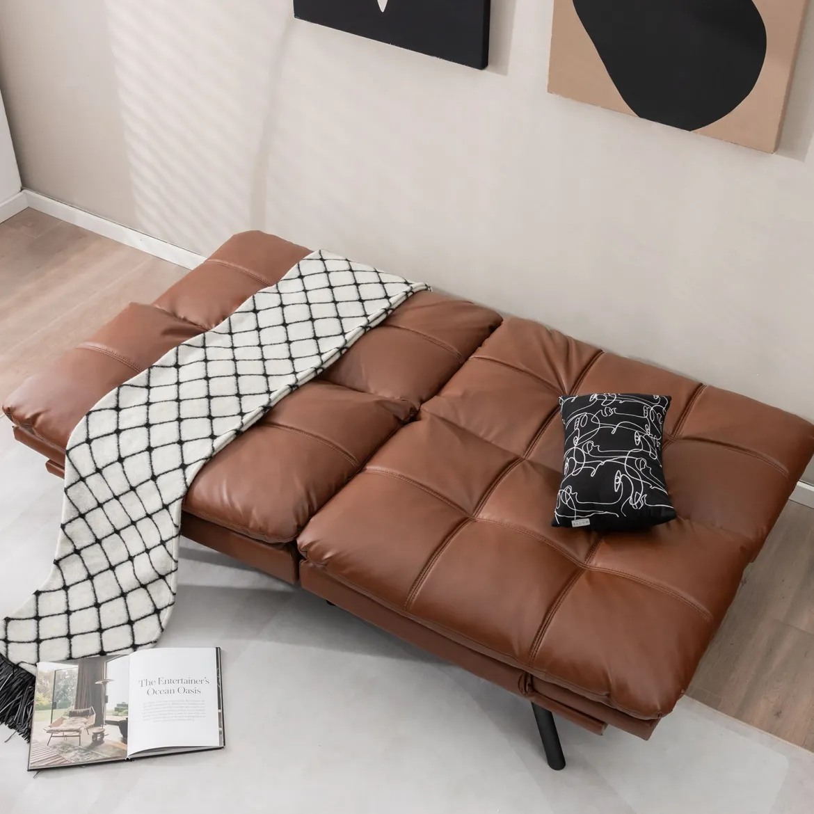 Klappbares Schlafsofa mit Schlaffunktion Schlafcouch mit Verstellbarer Rückenlehne Braun