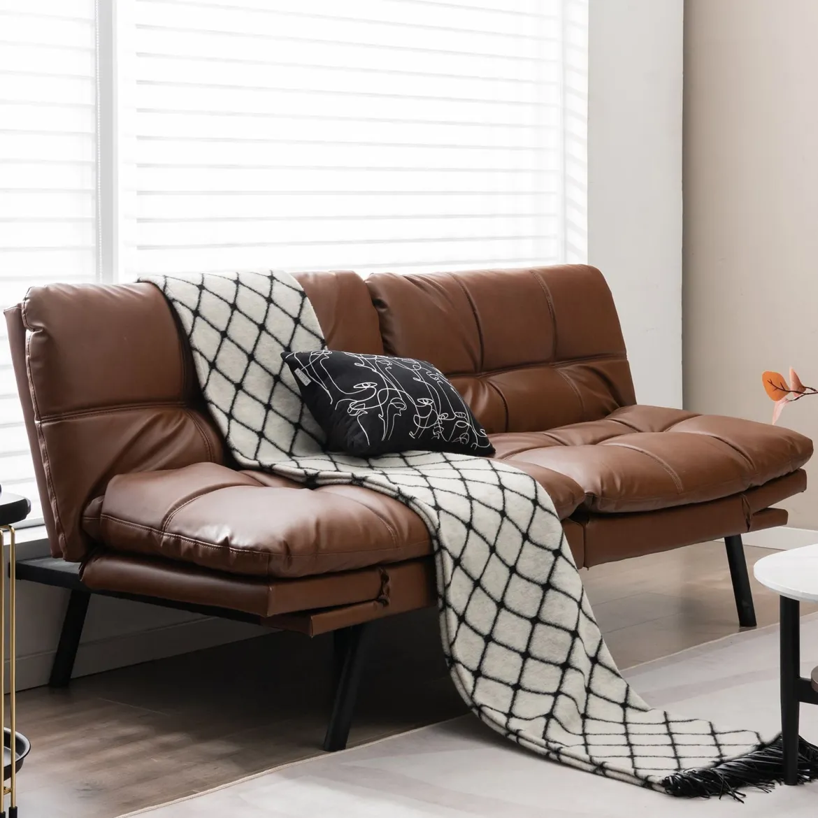 Klappbares Schlafsofa mit Schlaffunktion Schlafcouch mit Verstellbarer Rückenlehne Braun