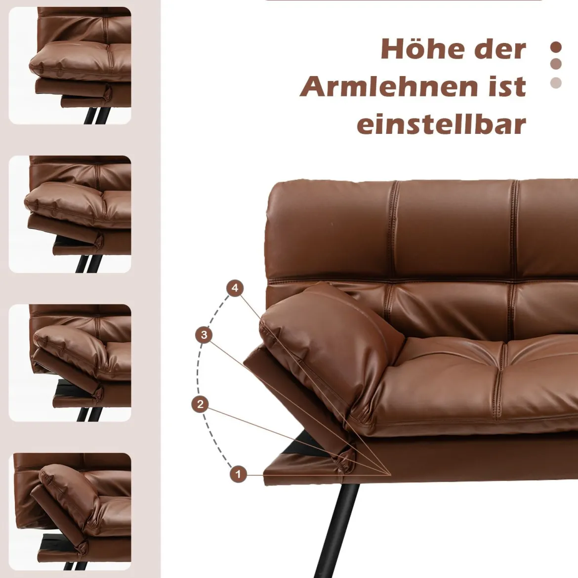 Klappbares Schlafsofa mit Schlaffunktion Schlafcouch mit Verstellbarer Rückenlehne Braun